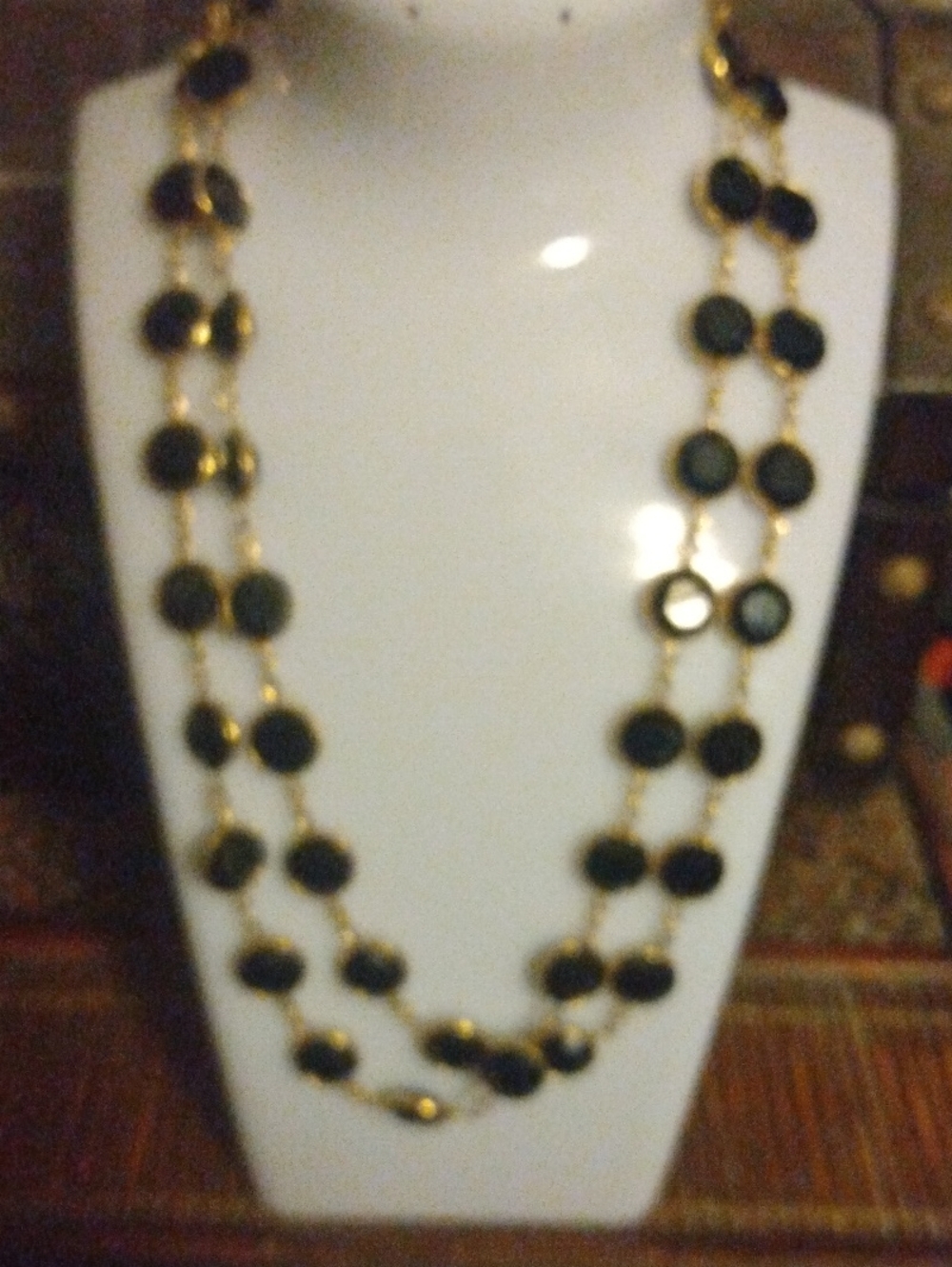 Gold Chain Necklace with Black Glass Stones - Women Jewelry 22"